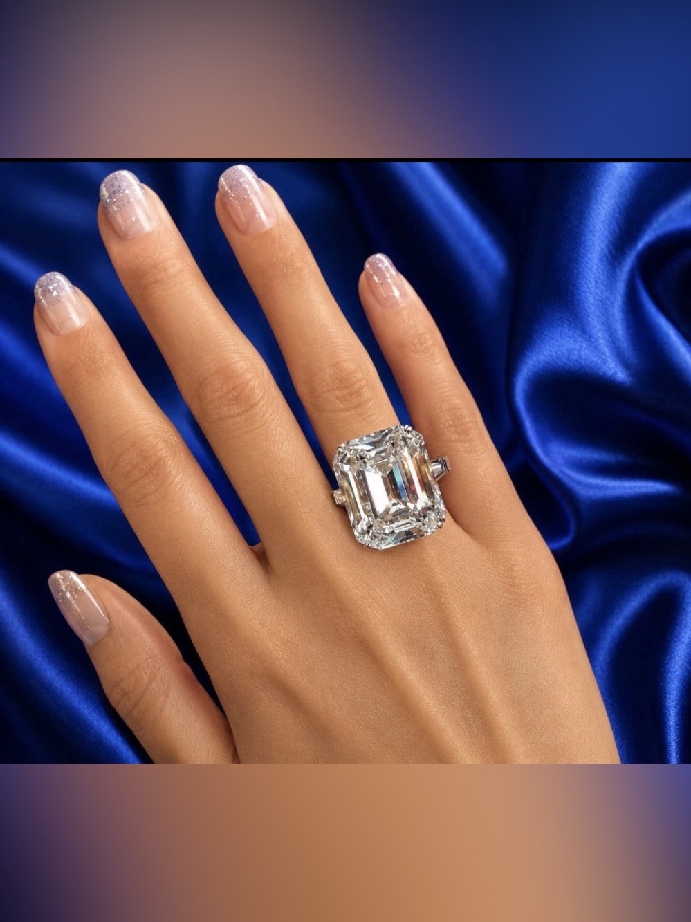 Emerald Cut Statement Ring Size 7 Silver Tone Synthetic Zircon Cocktail NWT